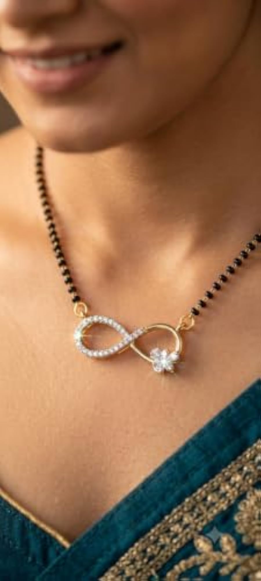 Women's Minimalist Infinity & Leaf Design Mangalsutra in Gold Tone
