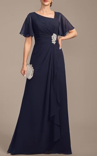 Loyeloy Women's Chiffon Mother of The Bride Dresses with Pockets 2025 Ruffled Aline Maxi Formal Evening Gowns2