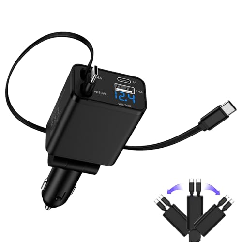 4in1�ԏ[�d�� ������莮 �V�K�[�\�P�b�g USB-C �����[�\�P�b�gUSB �}���[�d ��47W �^�C�vC PD30W�Ή� �}�� �J�[�`���[�W���[ C�^�C�v �ԍڏ[�d�� 12/24V�ԑΉ� 65CM�܂��Ƃ�[�d�P�[�u�� �J�[�p�i Type-C �P�[�u�� 