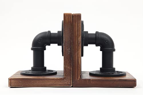 Hoemlim Book Ends Wood Tabletop Bookends Rustic Industrial Decor, Heavy Duty Bookend Support For Books And Movies 1 Pair(Black) #TOP1