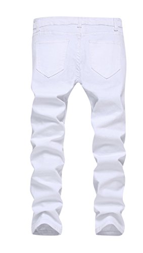 Boy's Skinny Fit Ripped Distressed Elastic Waist Zipper Jeans With Holes For Kids,White,14 #TOP1
