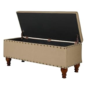 Homepop Home Decor Upholstered Bench with Nailhead Trim Large Ottoman with Storage for Living Room Bedroom Decorative Home Furniture Tan Linen