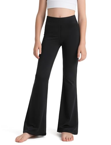 JOCMIC Girls Flare Leggings Kids Bell Bottom High Waisted Dance Yoga Flared Pants Black 9-10 Years Tag140