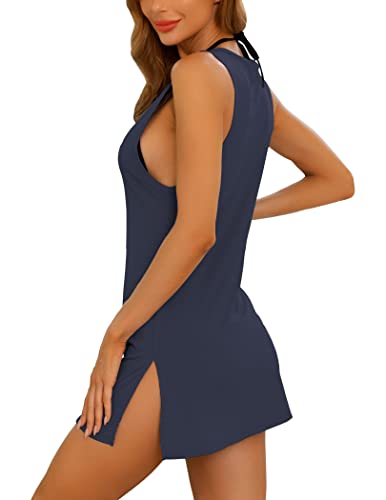 Image of YYA Sexy Tank Nightgowns for Women Sleeveless Sleep Shirts Chemise Night Lingerie Dress with Side Slit S-XXL