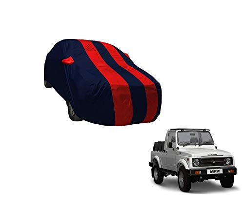 Image of Auto Hub Car Cover Compatible with Maruti Gypsy with Weather Proof, Mirror Pocket, Triple Stitched, Gypsy Car Cover- Navy-Red