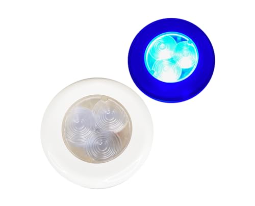 Pactrade Marine Blue LED Courtesy Light Ceiling Light Cabin Light RV Accent Interior Light White Plastic Housing 12V DC Flush/Surface Mount 3 Inches for RV Boat Pontoon Cabin