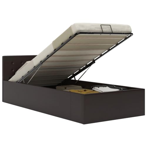 QZZCED Cama Canapé Hidráulica de Cuero Sintético Gris 90x200 cm con Almacenamiento y Mecanismo de Elevación de Gas, Estructura Sólida de MDF y Acero, Tapicería Elegante y Fácil