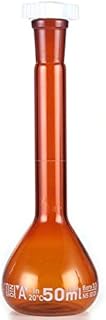 Bottiglia volumetrica 3pcs- 50ml ambra volumetrico Boccetta vetro borosilicato con la plastica Stopper Snella Collo di bottiglia della parte inferiore piana laboratorio di chimica Vetreria mediche di