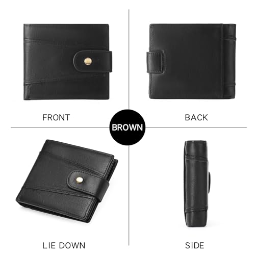 GOIACII Wallet for Men Front Pocket Vintage Genuine Leather RFID Blocking Card Holder With ID Window Black4