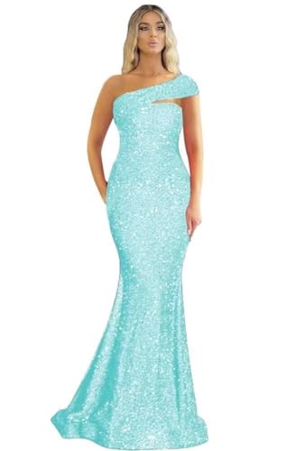 Image of One Shoulder Sequin Prom Dresses Long Sparkly Mermaid Evening Gowns for Women Bodycon Formal Dresses 2025