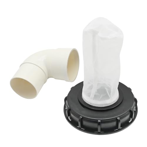 EATAKWARD 345g DN150-165mm IBC Tote Cover with Nylon Filter for 275 Gallon Water Tanks, 90° IBC Tote Cover with Nylon Strainer, Rugged IBC Tote Cover for 275 Gallon Water Tanks