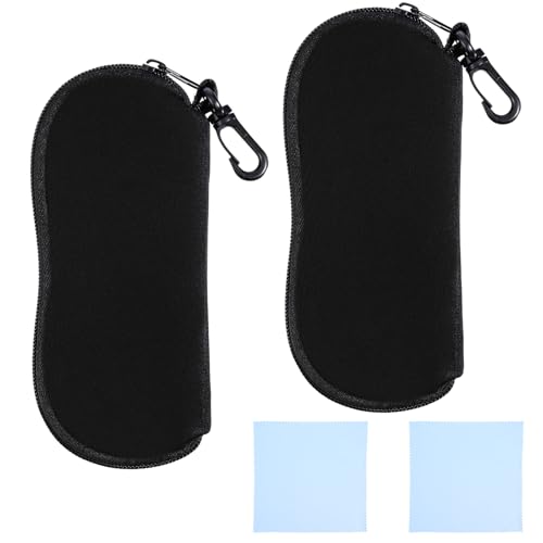 SynHHergyx Soft Eyeglasses Case 2 Packs Travel Glasses Case Ultra Light Neoprene Eyeglass Pouch Soft Sunglasses Bag with Clip for Men Women
