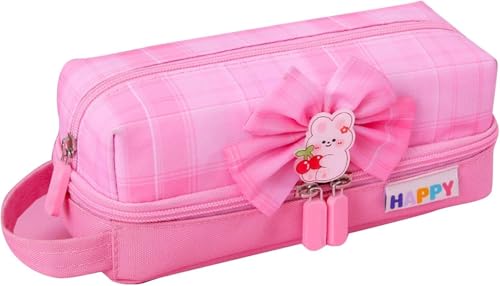 Image of Invite Enterprise Two Layer Pencil Pouch with Flower Shape Cute Patch for School Girls and Boys, Cute Aesthetic Stationery Items Kit Case, Large Capacity Stationary Pencil Box for Kids Gifts