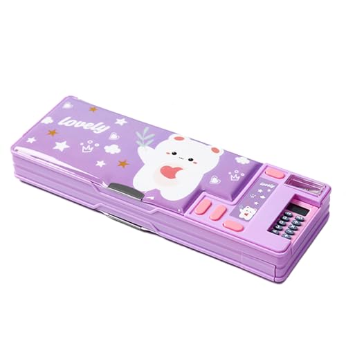 Trousse à crayons multifonction pop-up avec calculatrices, taille-crayon, horaire, fournitures scolaires, meilleur cadeau d'anniversaire pour enfants et adolescents, violet, 10.2 x 3.5 x 1.4 inches