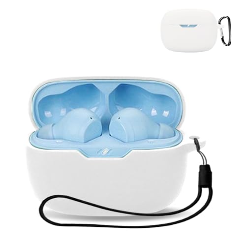 For JBL WAVE BEAM 2 用 ケース カバー 【KONXISA】ワイヤレスイヤホン ケース シリコン素材 着用しやすい 耐衝撃 防水防塵 ウォッシャブル(カラビナ付き+ストラップ付き ) 装着充電可能 持ち運びがしやすい(ホワイト)