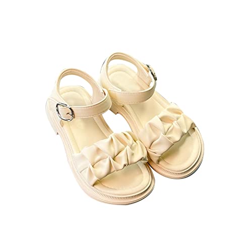 Girls Sandals Open Toe Princess Flat Sandals Strappy Summer Shoes Toddler/Little Kid Princess Dress Flat Shoes (Beige, 1.5 Big Kids)