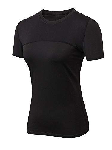 Loijon Mulheres de manga curta t-shirt treino yoga execução camisas secagem rápida desempenho exercí