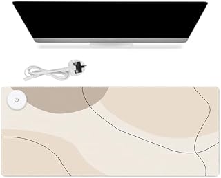 iCasso Heated Mouse Pad, Electric Warm Desk Pad with 3 Heating Levels & 3 Auto Shut-Off Levels for Computer Keyboard, 31.5" x 13" Large Safe Desk Mat Hand Warmer for Home Office Work (Art Brown)