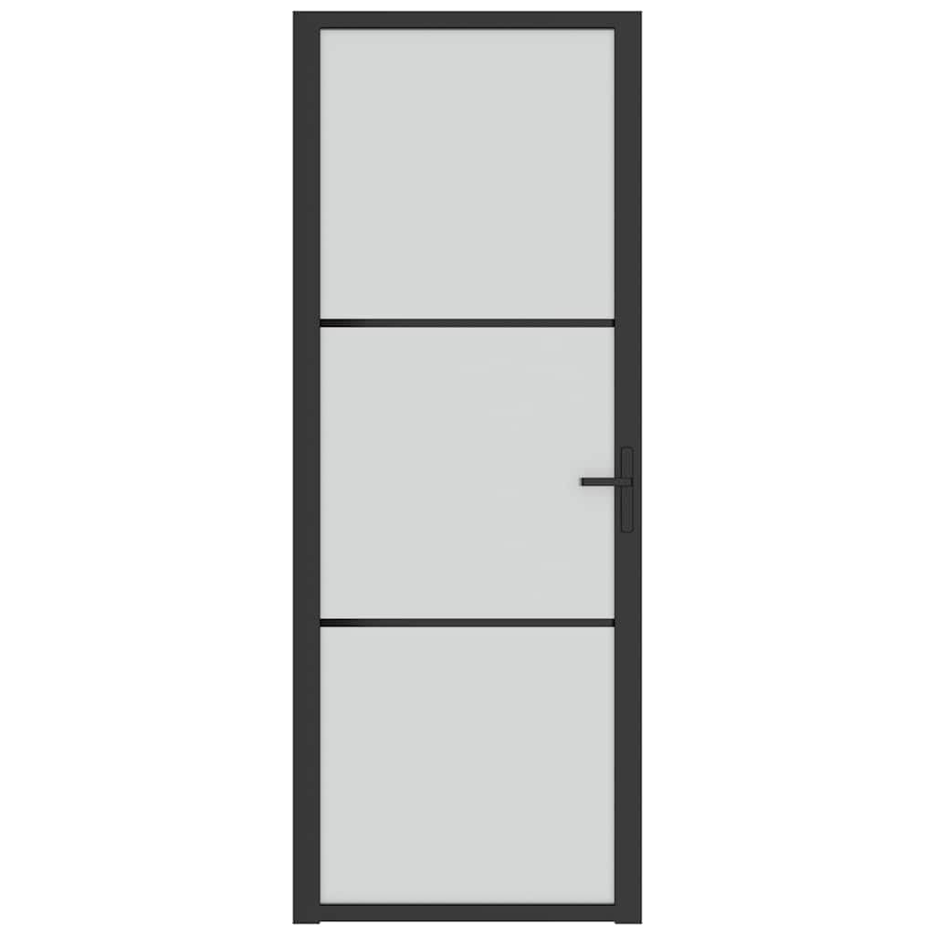 Drzwi wewnętrzne 76 x 201,5 cm czarne z matowym szkłem i ramą aluminiową, szkło hartowane 5 mm, grubość drzwi 3,5 cm, w zestawie akcesoria montażowe, ochrona prywatności do mieszkania i biura