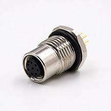 Elecbee Connector Circular M12 8 Pin A-Coding Panel Receptacles Female Waterproof Straight PCB Mount Front Bulkhead