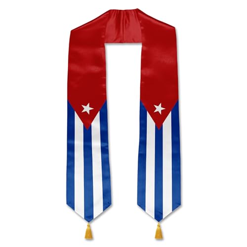 YOXEULL Cuba Flag Graduation Stole with Gold Tassels, Unisex Adult Cuban Graduation Honor Scarf