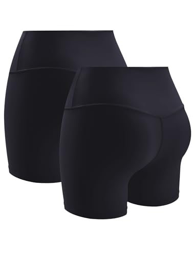 VOENXE Donna Yoga Pantaloncini Vita Alta,Palestra Leggings Pants,Controllo della Pancia Corti,Antisfregamento Elastici Morbido Shorts,Allenamento Atletico Hotpants MultiPezzi 2 Pezzi