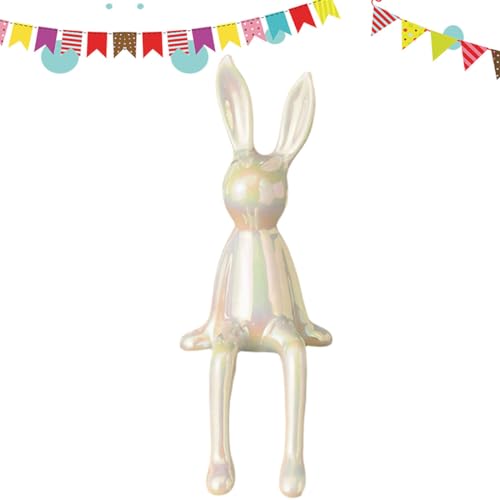 WXQZHF Conejito Sentado de latón, Conejo Sentado for Estante, Figura de Conejo de cerámica galvanizada, for Sala de Estar, Escritorio de Oficina, gabinetes, estantería, decoración de Pascua.(White)