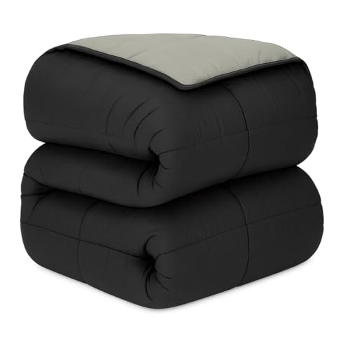 DECASATEXTIL  Edredon Nordico Bicolor Reversible   400Gr/m2   Cama 90/105   Edredon Microfibra – Reversible  Suave, cómodo, Ligero y Transpirable – Negro/Gris 180x240cm