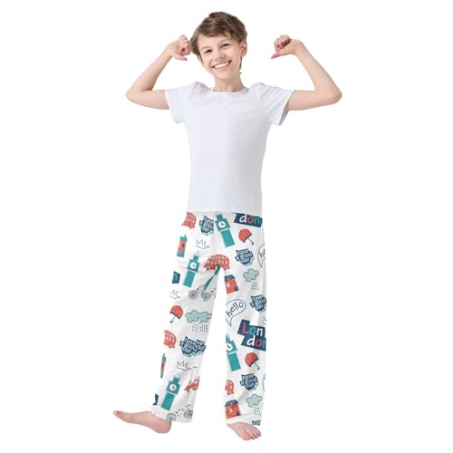 ZZXXB Hello London Boys Long Pants Soft Trousers Elastic Waist Kids Lounge Bottoms with Pockets S-XL2