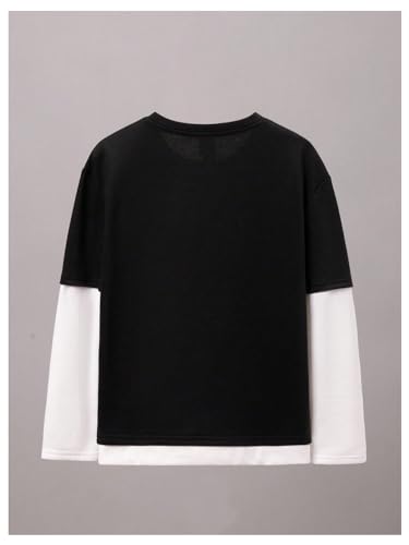 Verdusa Boy's 2 in 1 Color Block Tee Top Letter Patchwork Round Neck Long Sleeve T Shirt2