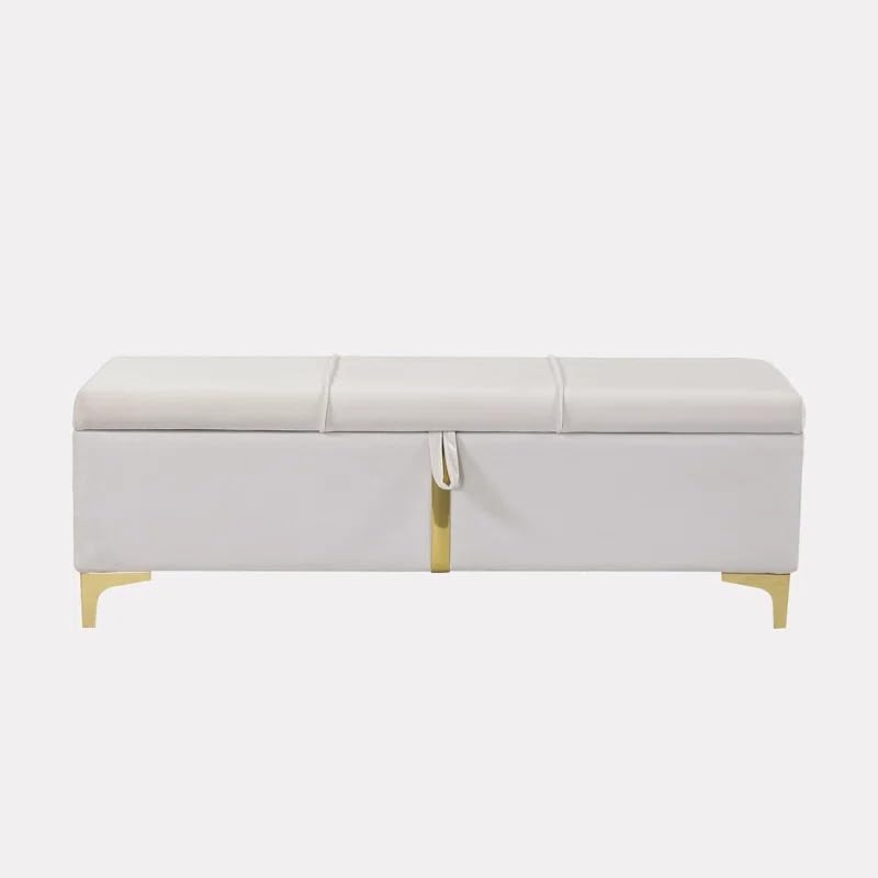Image of LEGACY OF COMFORT Varvara Upholstered Ottoman Storage Bench for Living Room Velvet Chest for Sofa Couch Bedroom Entryway Ottoman (Beige)