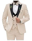 HANBANGWEI Prom Tuxedo Suits for Men Traje de Novio para Boda Hombre Double Breasted Suit Men Wedding Suits for Groomsmen Beige XX-Large