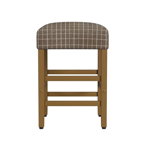 Image of HomePop Open-Back Counter Stool, 24-Inch, Brown Window Pane Print