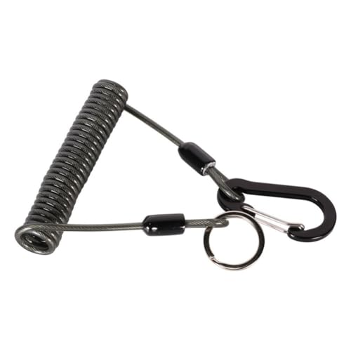 NiuLumea Cuerda de pesca de 1,22 m, con resorte en espiral, resistencia a la tensión de 50 kg, alambre de acero de 7 hebras, hebilla de alta resistencia, color negro