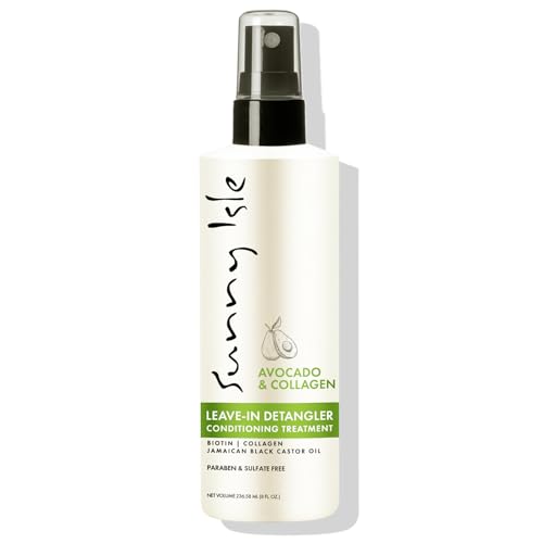 Sunny Isle Avocado & Collagen Leave-In Detangler Conditioner - Biotin, Jamaican Black Castor Oil...
