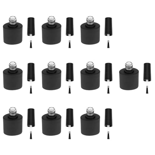 HOMSFOU Botellas Vacías para Esmalte de Uñas 10 Piezas de Vidrio Negro Mate Pincel y Tapa Adecuado para Kits de Decoración y Gel de Uñas Uso Profesional y Personal