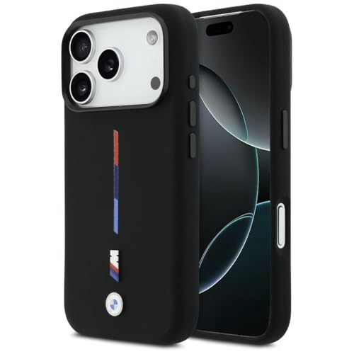 CG MOBILE BMW M Ligne Tricolore en Silicone Compatible avec Coque MagSafe pour iPhone 17 Pro (Noir)