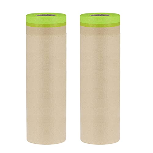 Image of uxcell Pre-Taped Masking Film, 24 inch x 49ft, Brown Paper Drop Cloth with High-Tack Painters Tape for Painting Protection 2Pcs