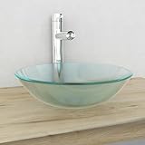 Gecheer Waschbecken, Aufsatzwaschbecken aus Hartglas matt 42 cm Durchmesser für Bad, Waschraum oder Damentoilette