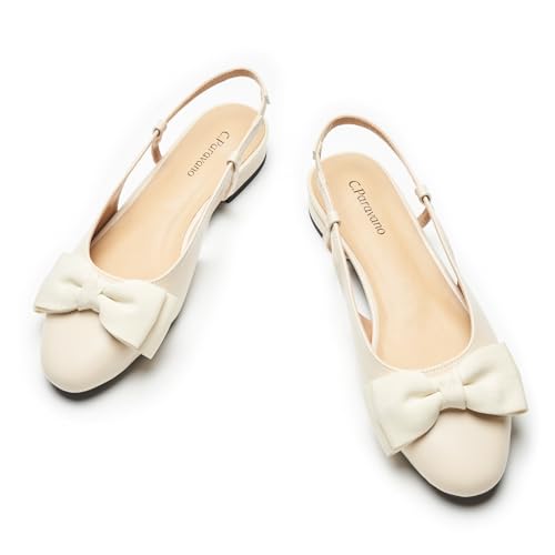 Image of C.Paravano Women's Slingback Dress Shoes | Sandals with Bows for Women| Casual Flat Shoes for Women | Almond Toe Slingback | Detachable Ankle Strap