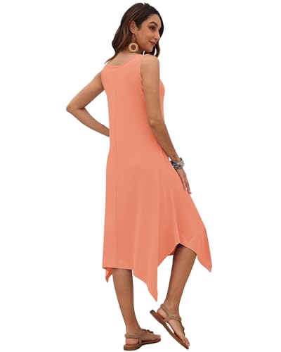 Image of AUSELILY Women's Summer Dresses Casual Sleeveless Midi Tank Beach Dress | Women's Asymmetrical Hem Sundress with Side Pockets, Great for Beach, Vacation & Daily Wear