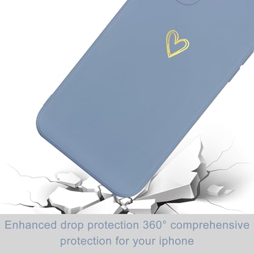 Image of Wirvyuer for iPhone 14 Phone Case Cute Heart Pattern Soft Shockproof Protective Silicone Phone Case for Women Girls, Blue Grey