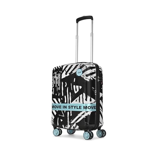 Image of Skybags Wanderlust Cabin Trolley Bag 55cm | Small | Hard Luggage | Printed 8-Wheel Suitcase | TSA Lock with Anti-Theft Zipper | Polycarbonate | 3 Years International Warranty - Unisex (Black-White)