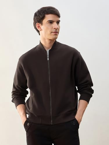 Image of Nobero Men's Premium Fleece Bomber Jacket | 280 GSM Fabric | Regular Fit Zip-Up Outerwear | Shirt Collar | Ribbed Cuffs & Hem | Casual Winter Layering Jacket
