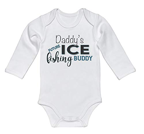 Daddy s Future Ice Fishing Buddy Baby Onesie Sublimation Infant Bodysuit Newborn Outfit (3-6M, White LS)