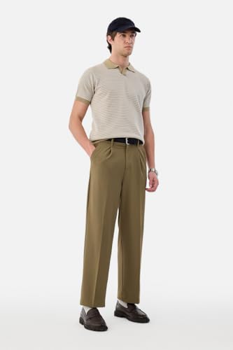 Image of SNITCH Men Trousers Formal Wear | Relaxed Fit Pleated Front Straight Leg Plain Design | Durable Polyester Blend for Office & Business Meetings