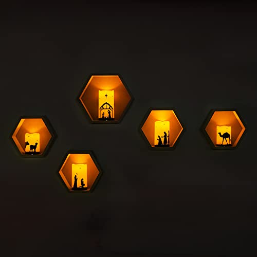image for Homemory Flameless Christmas Nativity Scene Candles, Battery Operated 
