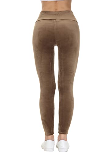 Cozziplus Women Velour Legging- High Waisted Buttery Soft Velvet Stretchy Legging (Mocha, L) #TOP3