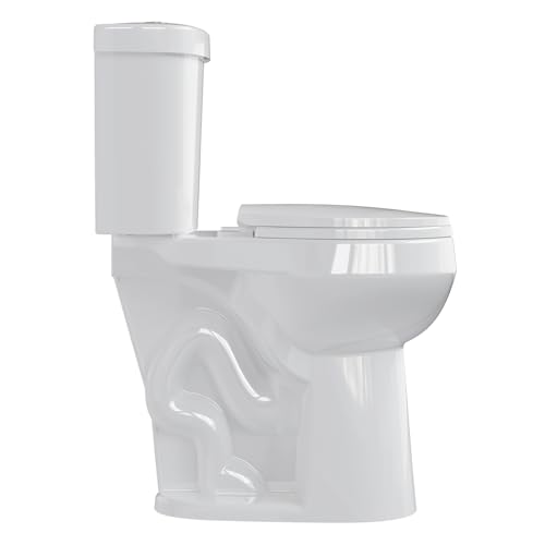 Image of GarveeTech Two-Piece Toilet, 21 inch Height, Round Bowl for Bathrooms with Soft Close Seat, Extra Tall Height Toilet with 1.28 Siphonic Flush Cotton White