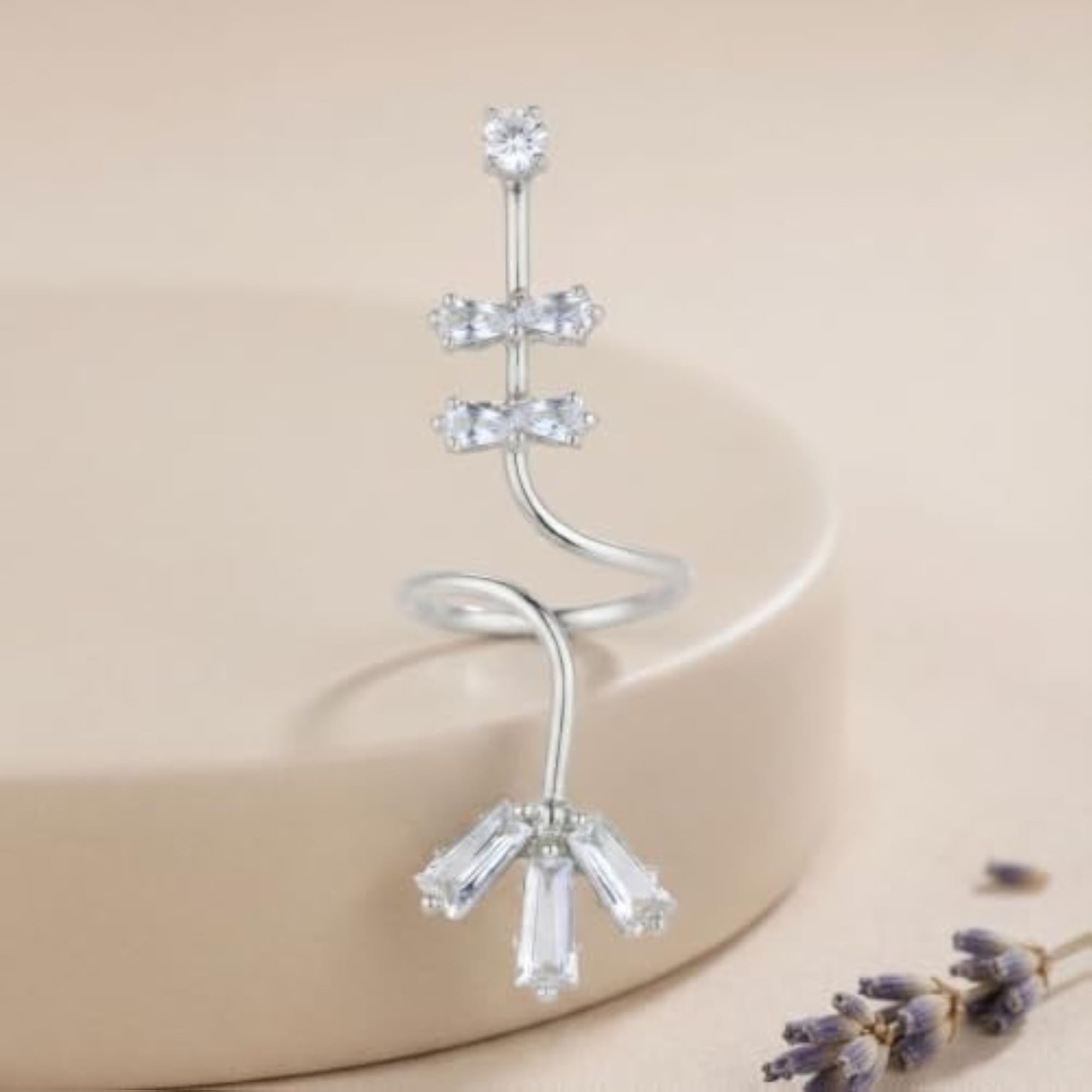 Plated AD CZ Adjustable Anti-Tarnish Wrap Around Finger Ring